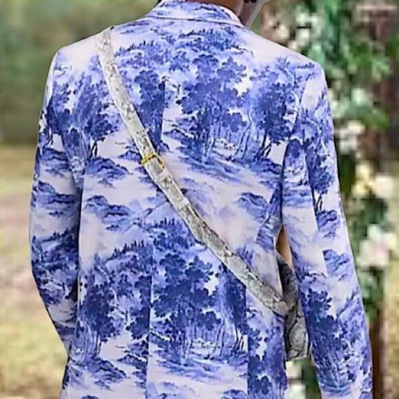 Blue Toile  Printed  Blazer - Picture 8 of 17
